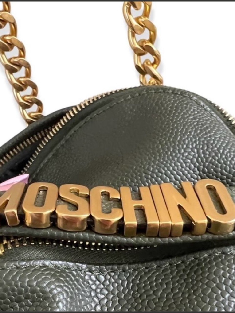 Moschino Olive Green MINI Pebbled Leather  Bag with Gold Hardware - Picture 7 of 12